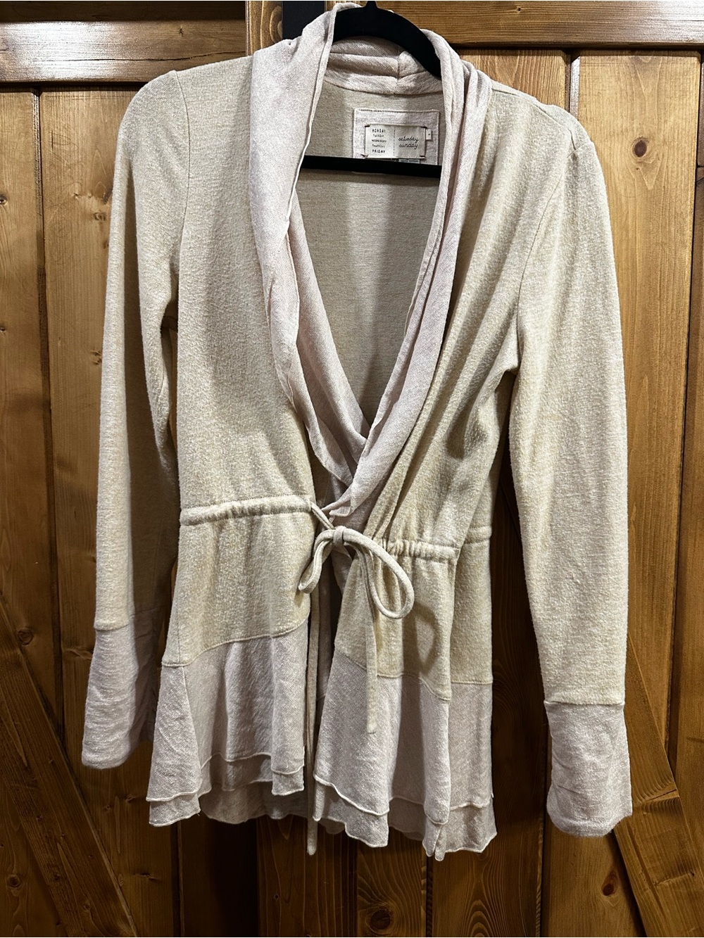 Anthropologie Light Cream Tie-Waist Layered Cardigan